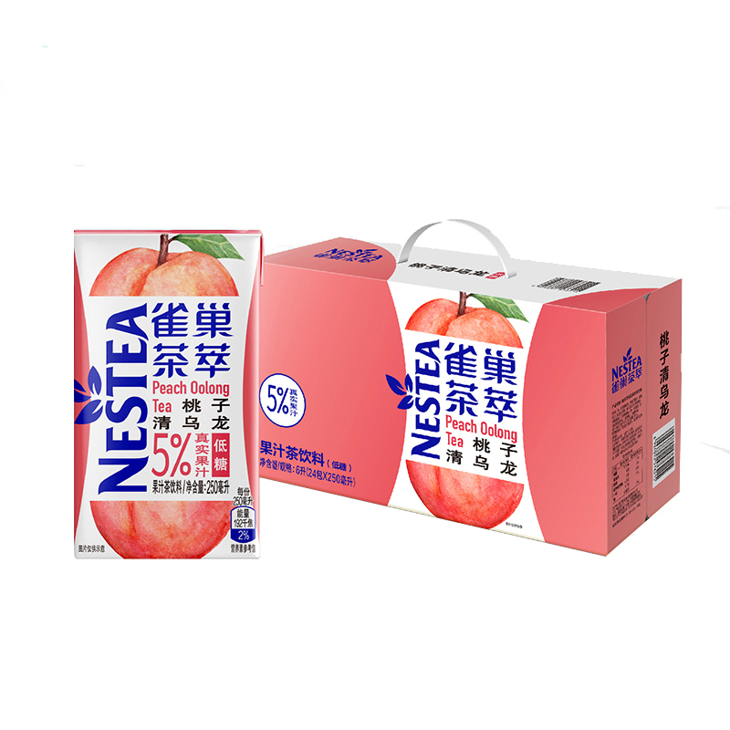 雀巢茶萃利乐标准桃子清乌龙果汁茶饮料6联包250ml*6*4(箱)