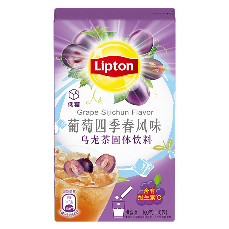 立顿 Lipton 冷泡冰饮果汁粉 葡萄风味四季春茶粉10g*10条（单位：盒）