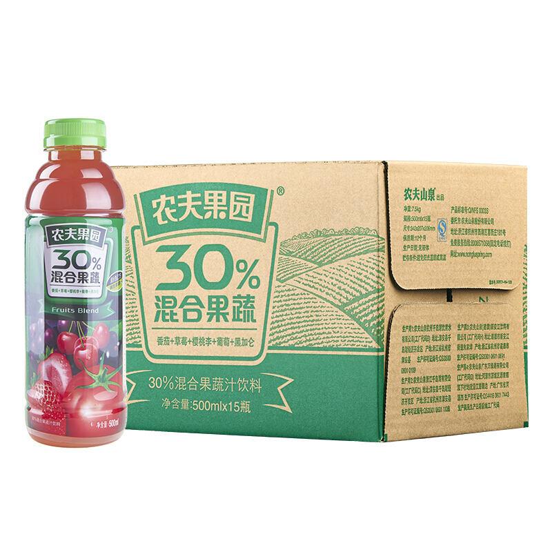 农夫山泉农夫果园30%混合果蔬饮料番莓味  500ml*15瓶（单位：箱）
