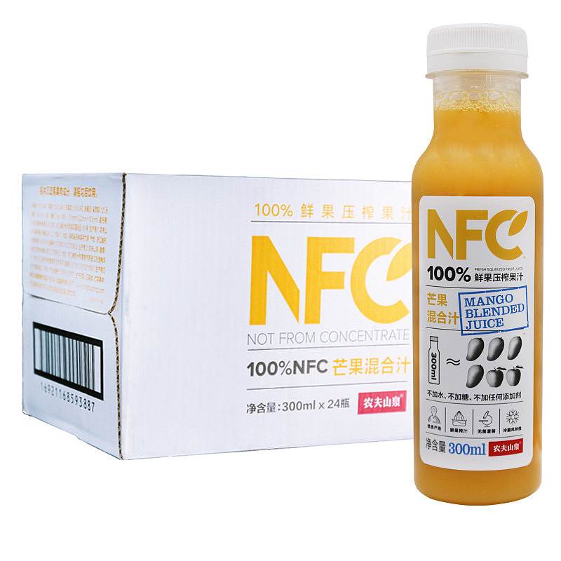 农夫山泉 100%NFC果汁 芒果汁 果蔬饮料 300ml*24瓶 (单位：箱)