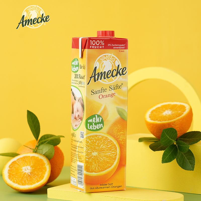 爱美可Amecke 鲜榨果肉橙汁1L*6瓶（单位：箱）