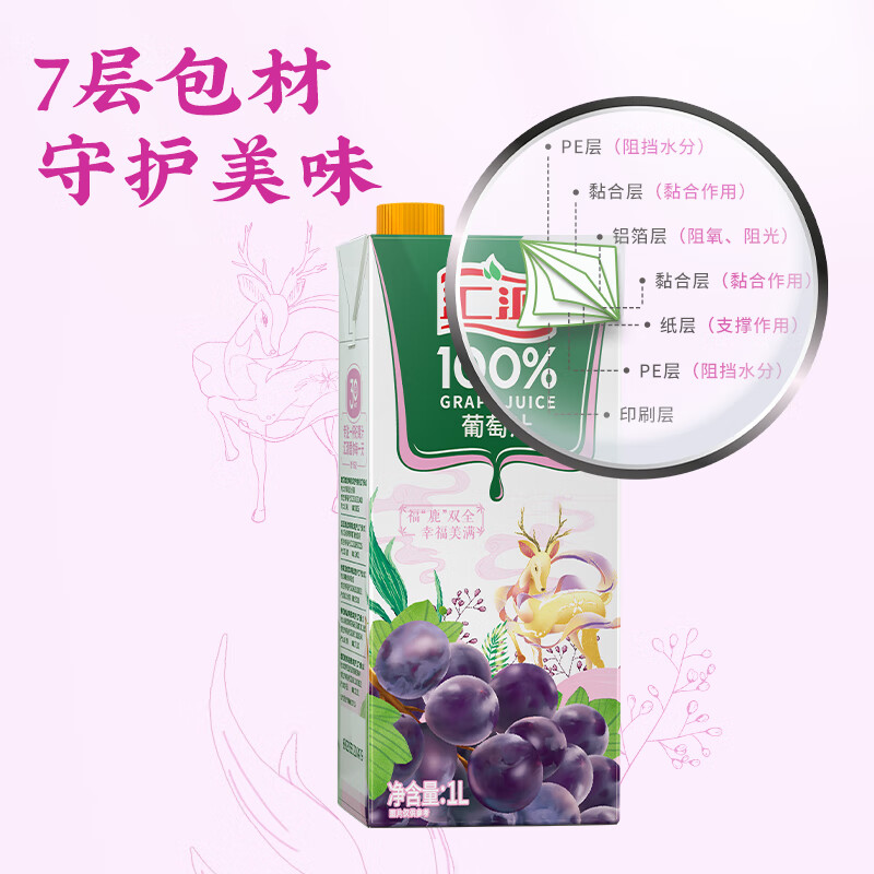 汇源果汁  100%葡萄汁1L*5盒（单位：箱）果汁饮料