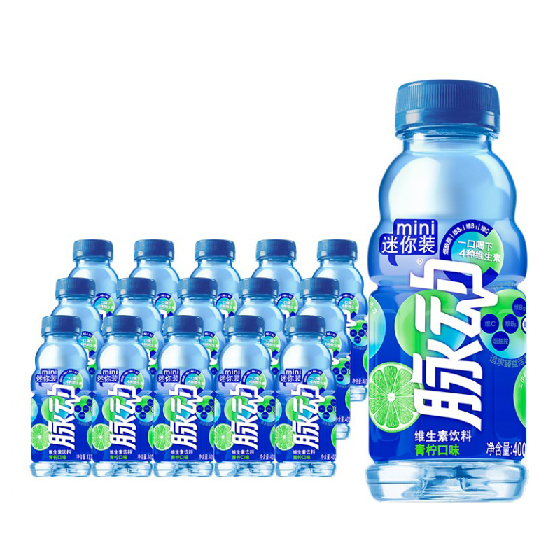 脉动(Mizone) 青柠口味 400ML*15瓶  迷你便携小瓶维C果汁水低糖维生素运动功能饮料(箱)