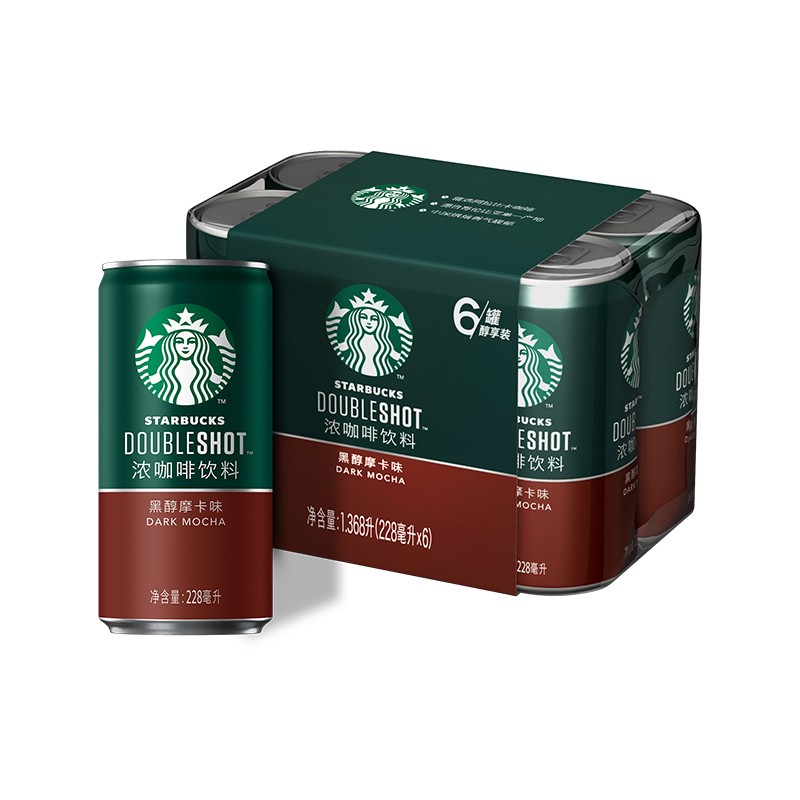 星巴克（Starbucks）星倍醇 黑醇摩卡味 浓咖啡饮料 228ml*6罐分享装(盒)