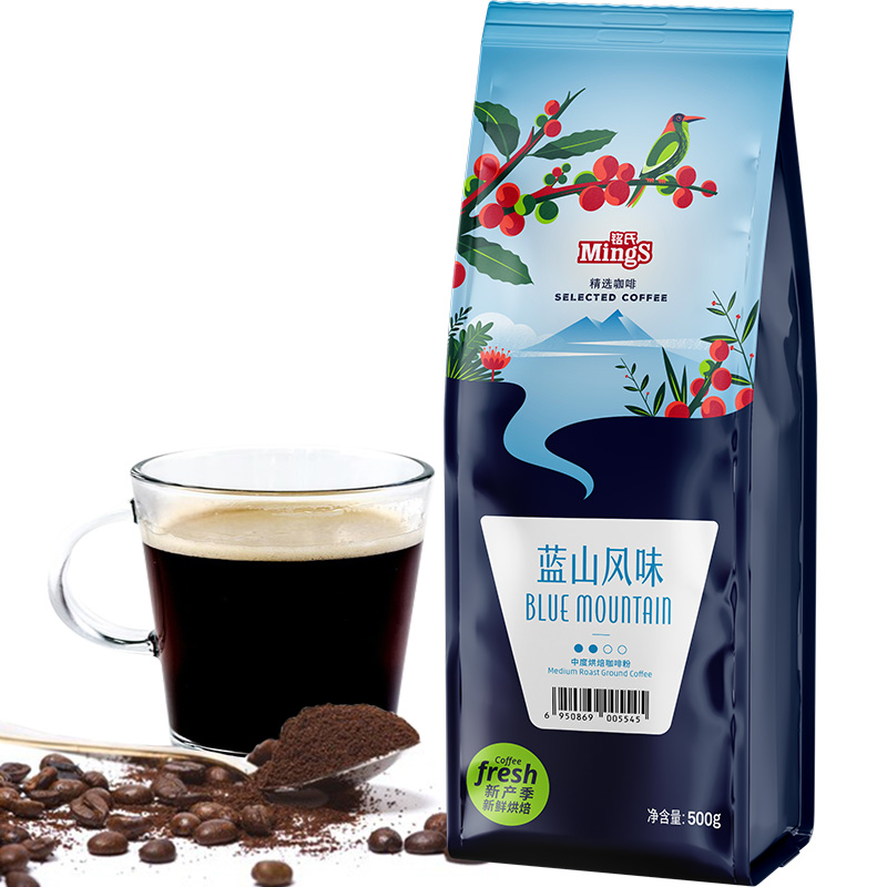 铭氏Mings 蓝山风味咖啡粉500g 精选阿拉比卡豆研磨黑咖啡 中度烘焙(袋)