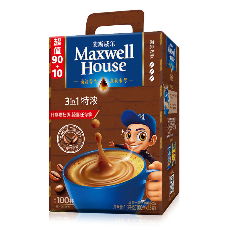 麦斯威尔 特浓速溶咖啡90+10条（1.3KG/盒）（单位：盒）