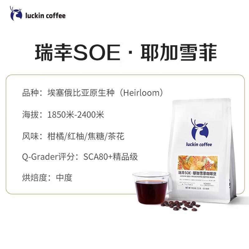 瑞幸咖啡 SOE耶加雪菲咖啡豆250g（单位：袋）中度烘焙 门店同源