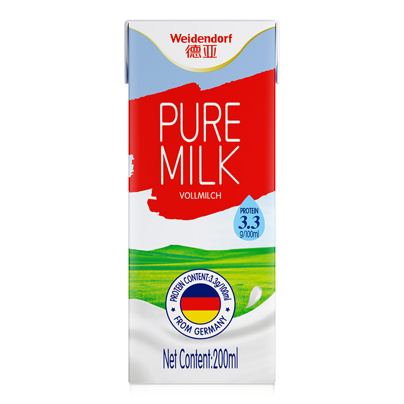 德亚（Weidendorf）德国进口全脂高钙纯牛奶200ml*30盒整箱优质乳蛋白 （单位：箱）