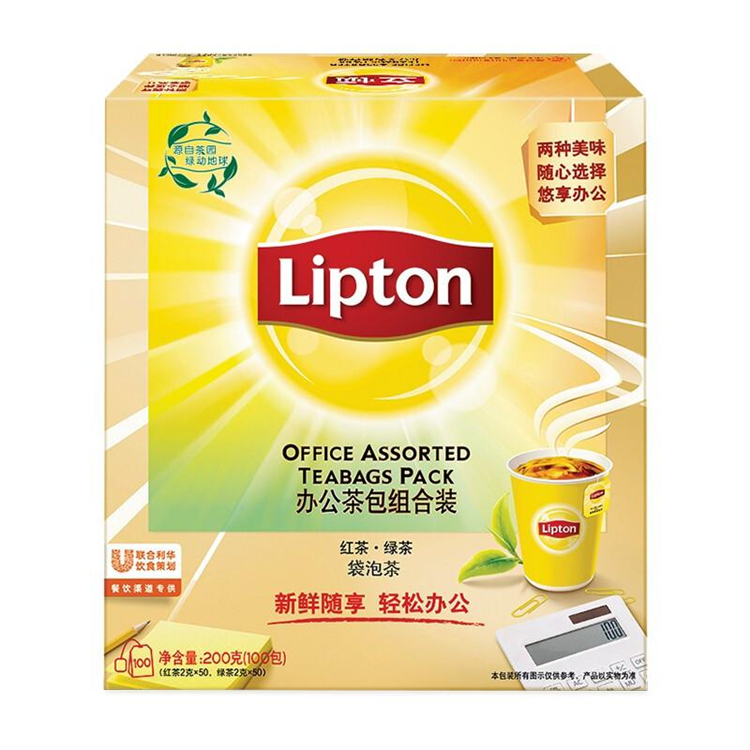 立顿Lipton 办公室茶包组合 袋泡茶包 红茶2g*50包+绿茶2g*50包（单位：盒）