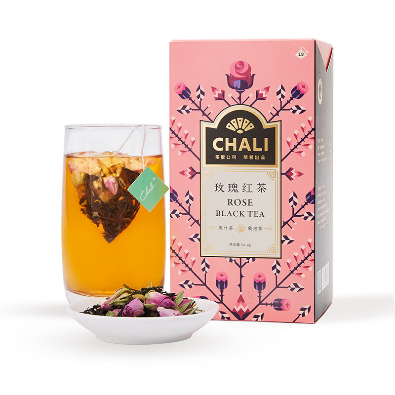 茶里CHALI 花草茶叶 玫瑰红茶3g*18包（单位：盒）