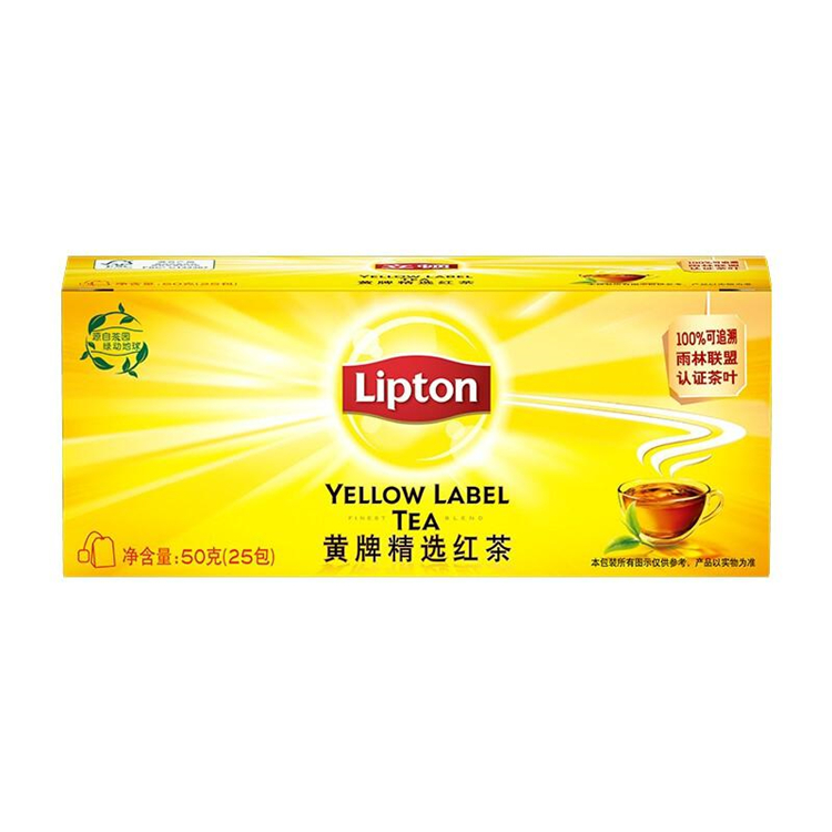 立顿Lipton 黄牌精选 经典红茶 冲饮袋泡2g*25包（单位：盒）