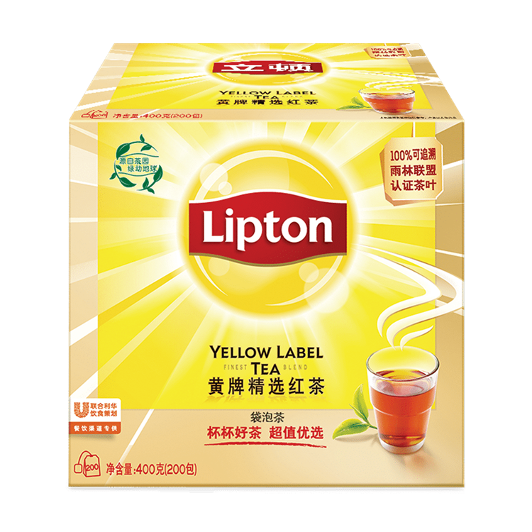 立顿Lipton 黄牌精选 经典红茶 冲饮袋泡2g*200包（单位：盒）