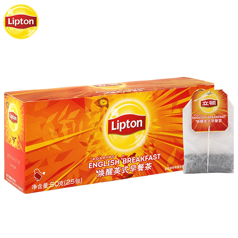 立顿Lipton 焕醒英式早餐茶 红茶茶包 冲饮茶叶袋泡茶2g*25包（单位：盒）