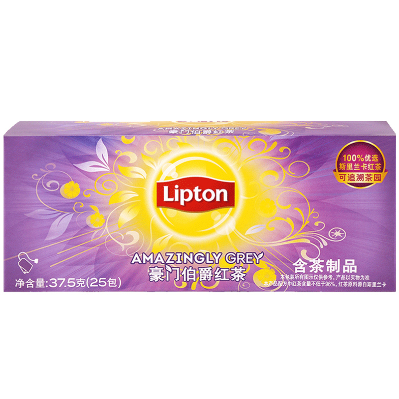 立顿Lipton 豪门伯爵红茶 冲饮袋泡茶包1.5g*25包（单位：盒）