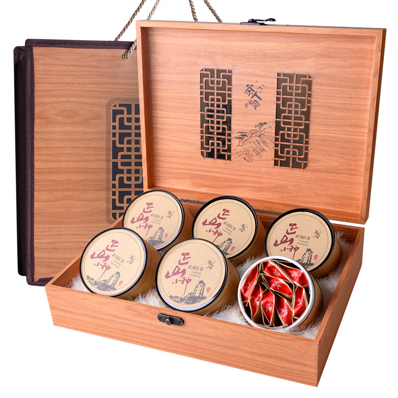 茶人岭 红茶 武夷山正山小种送礼茶叶木纹礼盒240g(盒)