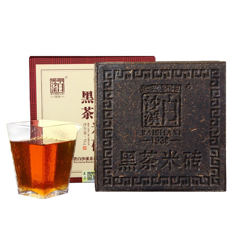 白沙溪 湖南安化黑茶 茶叶 2017年份老茶米砖茶1kg纸包装(盒)