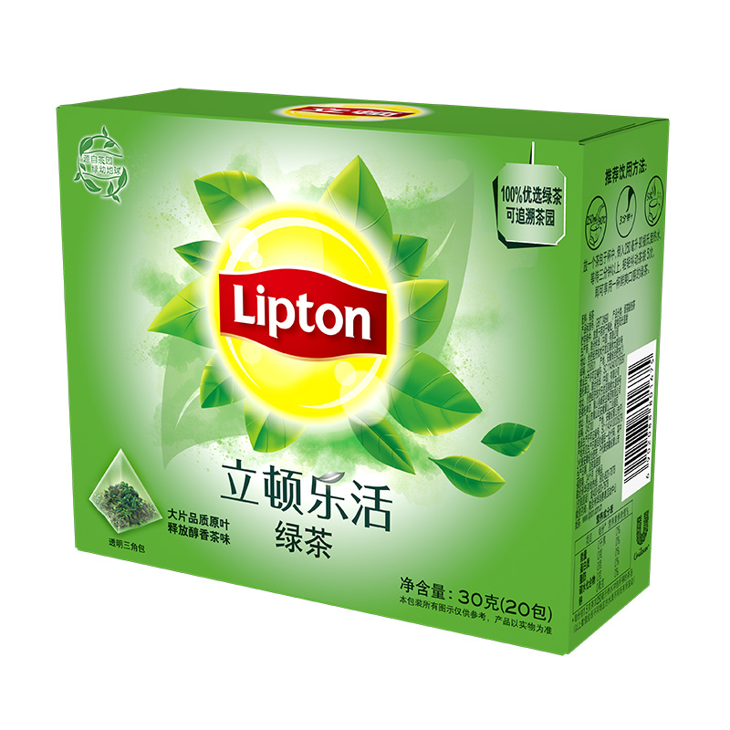 立顿Lipton 绿茶茶叶 乐活三角茶包袋泡茶1.5g*20袋（单位：盒）