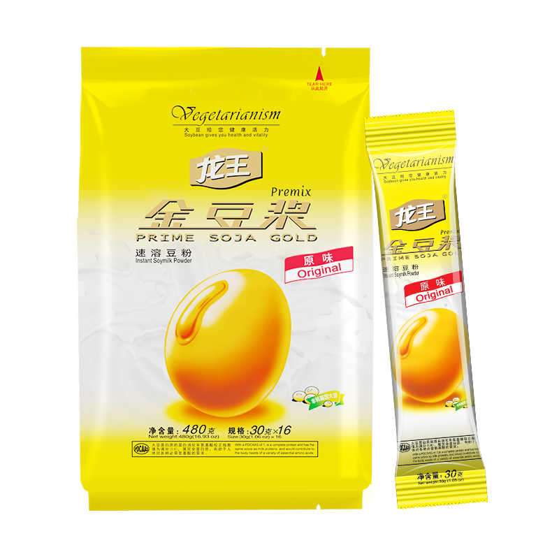 龙王豆浆粉原味30g*16条纯豆浆高蛋白质营养谷物早餐(袋)