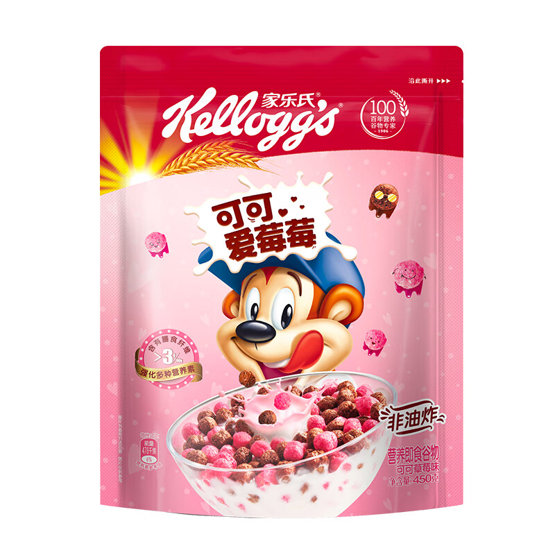 家乐氏（Kellogg’s）可可爱莓莓450g  儿童营养早餐可可球巧克力麦片 (袋)