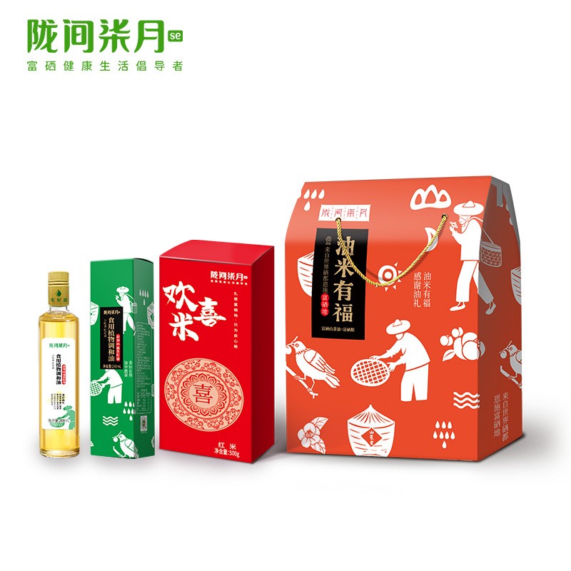 陇间柒月健康粮油食品礼盒 油米有福(红米500g+山茶调和油248ml)（盒）