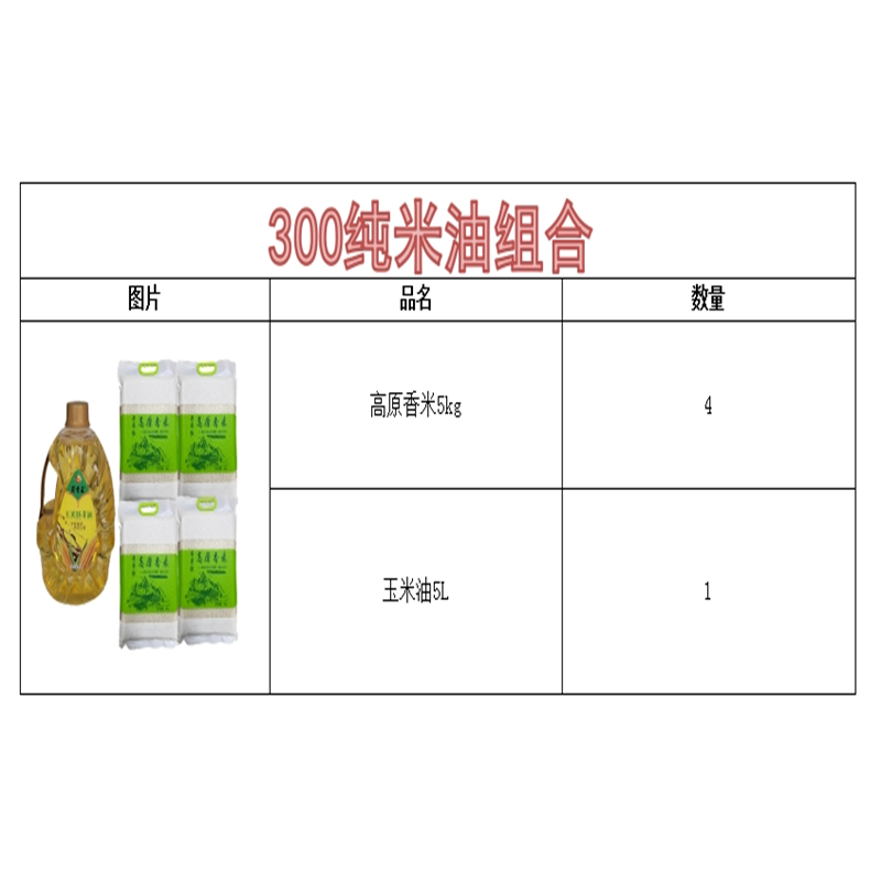 大凉山 300组合（纯米油组合） 高原香米5kg/包*4+玉米油5L/瓶*1（单位：组）
