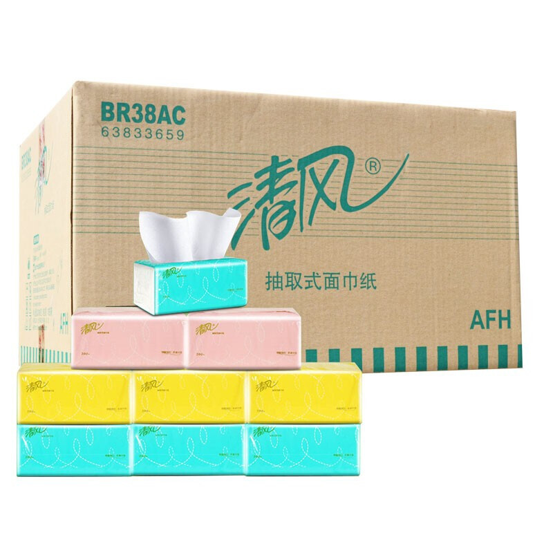 清风BR38AC1双层抽取式面巾纸小规格2层200抽48包/箱(箱)