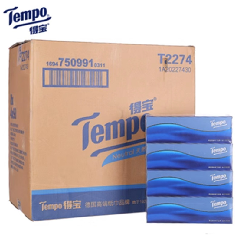 得宝（TEMPO）T2274盒装面巾纸(天然无香)-90（盒）