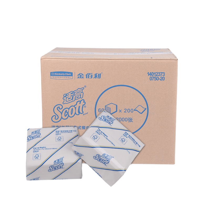 金佰利0750单层抽取式餐巾纸200抽/包，60包/件（件）