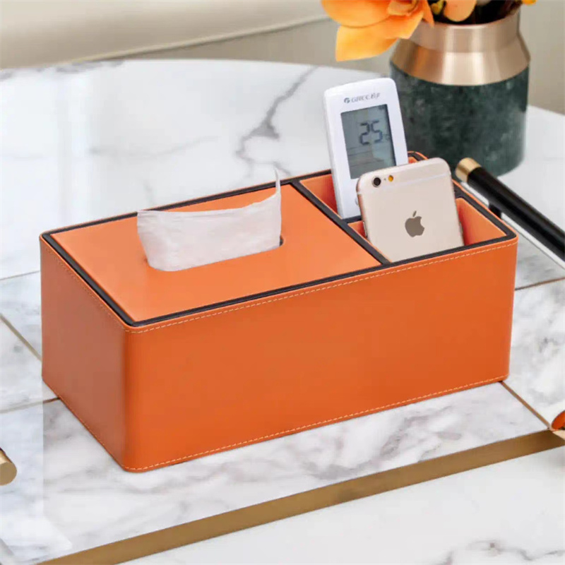 Mavobo玫沃宝 活力橙双格 纸巾盒摆件家用遥控器收纳盒现代轻奢客厅茶几抽纸盒装饰 收纳盒（单位：个）