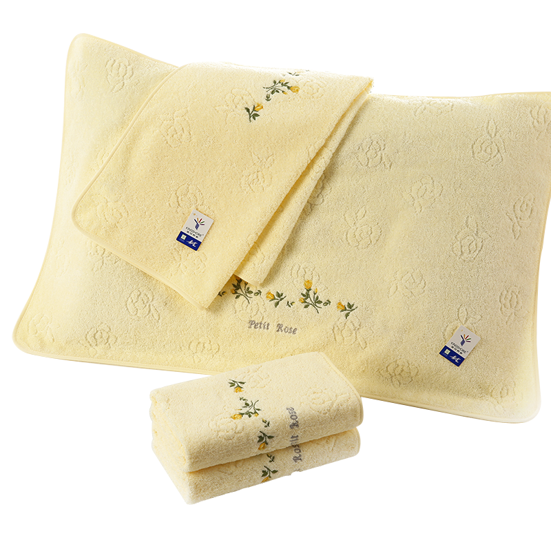 金号家纺 纯棉提素螺绣枕巾 单人枕头巾 柔软透气一对 2条装 黄色 50*80cm(套)