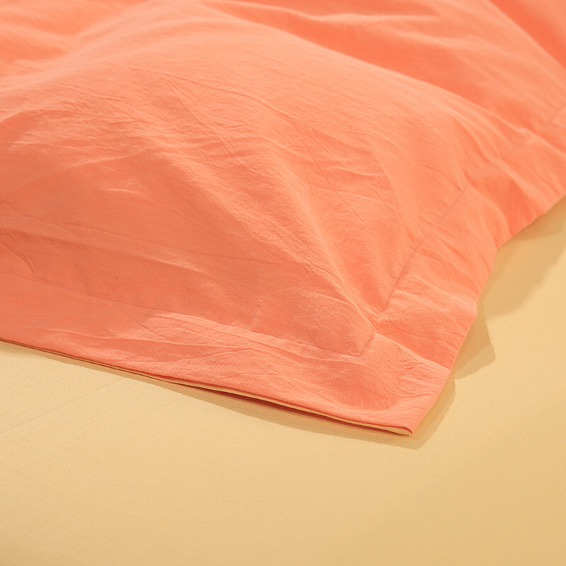 富安娜纯棉四件套 100%全棉床品套件纯色简约单双人床单被套203*229cm橙(套)