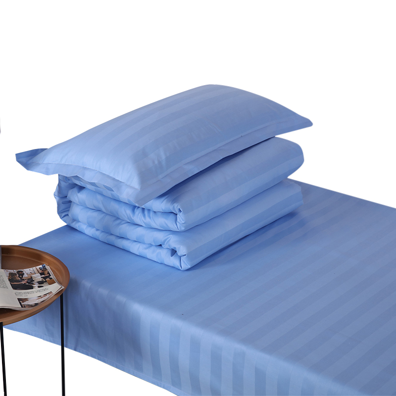 三极户外TP2841单人宿舍床上用品缎条全棉40纱织三件套 蓝色150*210cm（套）