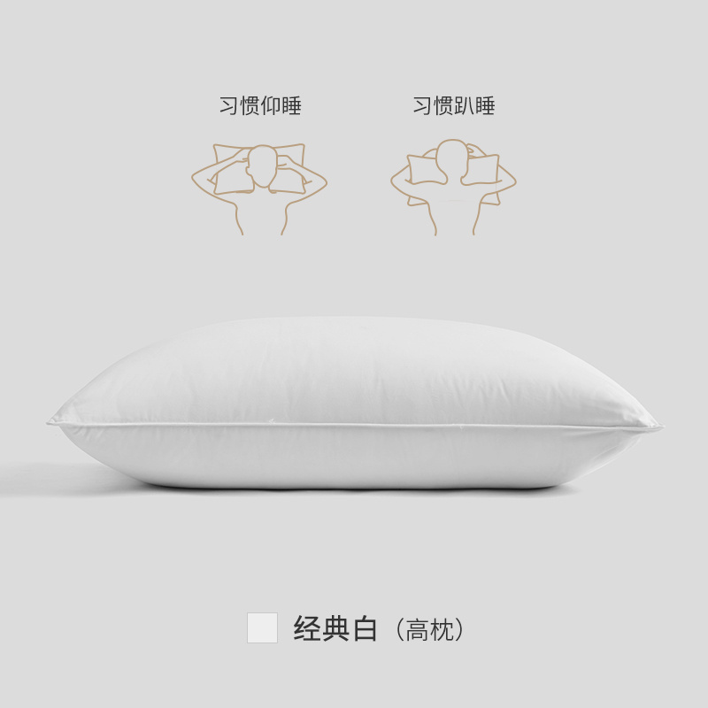 拉芙菲尔48cm×74cm100支全棉白鹅绒纤维分区单人护颈枕 常规款高枕-经典白(只)