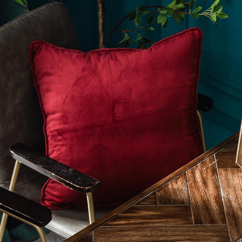 国产正方形抱枕枕套简约现代 丝绒红色 45x45cm不含芯（个）