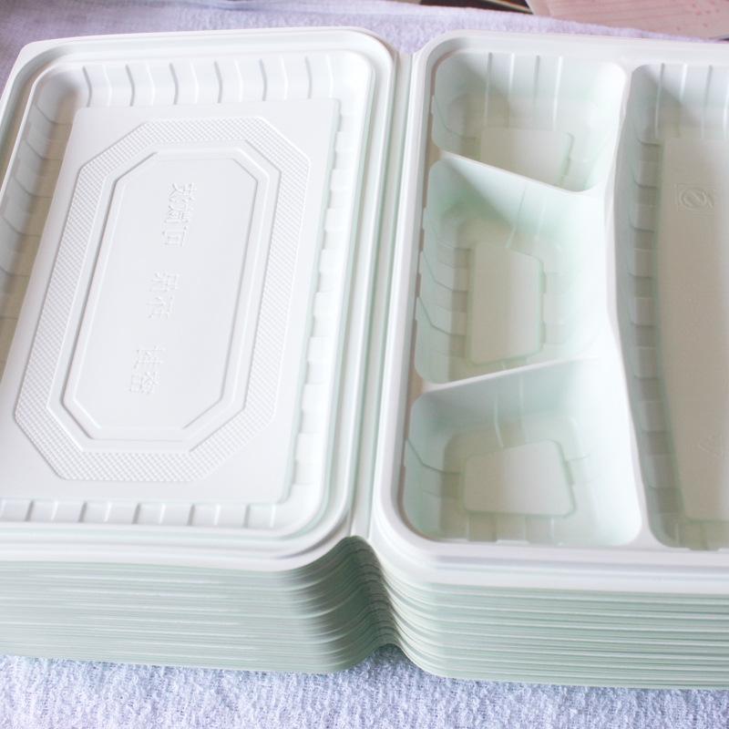 国产一次性饭盒400个/件，白色带盖子，4格(件)