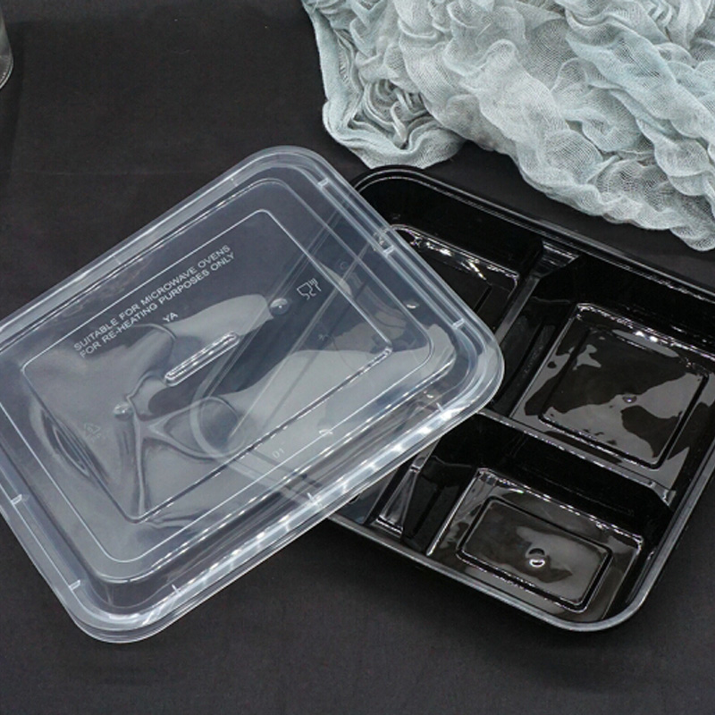 三格四格长方形饭盒便当快餐外卖打包带盖分多格 1000ml透明150套（单位：套）