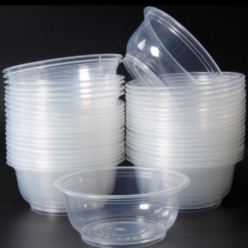 简爱一次性碗带盖塑料圆形打包碗500ml一次性碗带盖50个装（包）