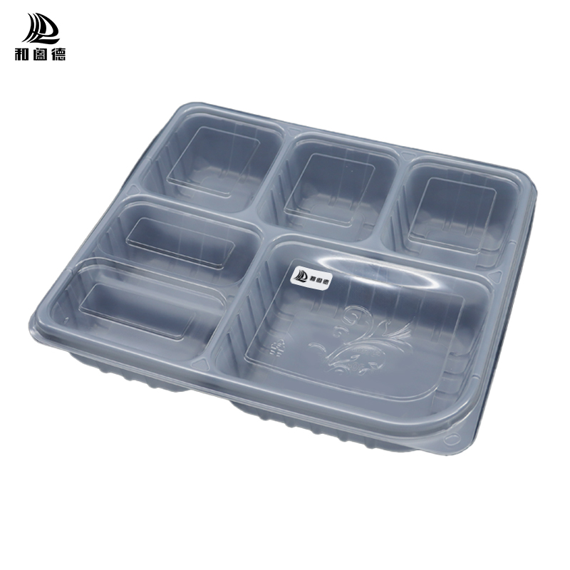 和阖德 一次性六格长方形餐盒透明塑料外卖盒 分格带盖饭盒(单位：箱)