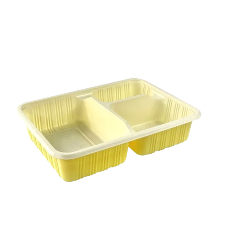 国产 一次性餐盒三格快餐盒 黄白色 1000ml 23.5*17.5*4cm 600套起订 （单位：套）