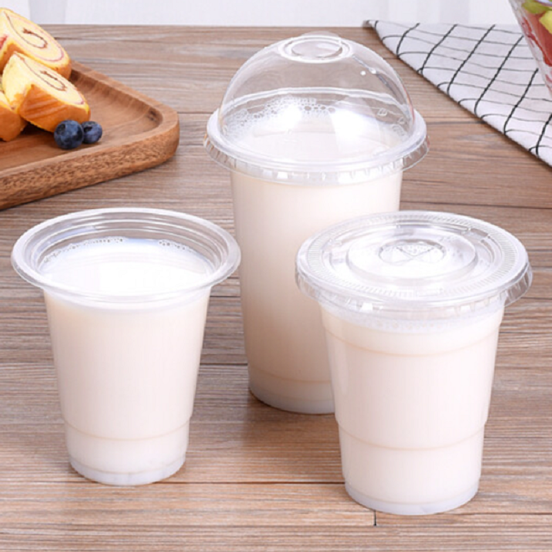 云科一次性奶茶杯子95口径冷热饮料塑料杯带盖 360ml一次性奶茶杯子（包）