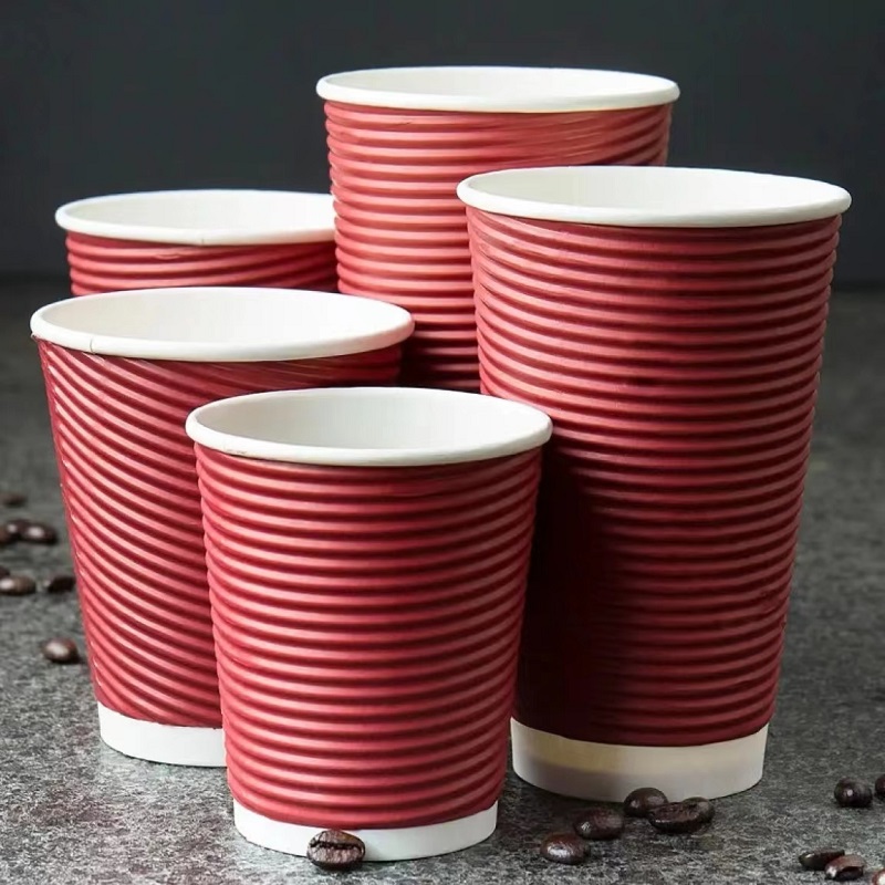 匠行 瓦楞纸杯 带盖三层一次性加厚咖啡杯 奶茶杯 防烫杯100套500ml（个）