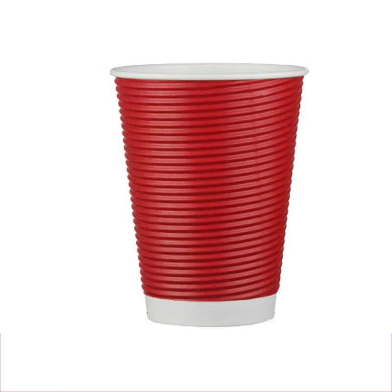 DAYZEAL 16盎司/500ML 一次性红色瓦楞纸杯 无盖 100只 (单位：包)