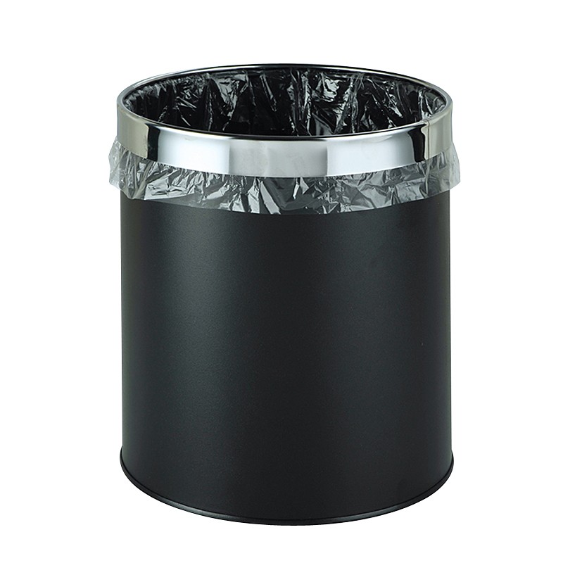 兰诗 CY134 圆形压圈不锈钢垃圾桶阻燃房间桶 10L单层黑色（单位：只）