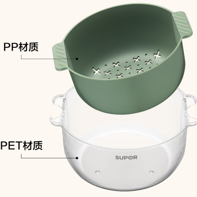 苏泊尔（SUPOR）沥水篮双层塑料滤水篮洗菜盆洗菜篮350*300mm（个）
