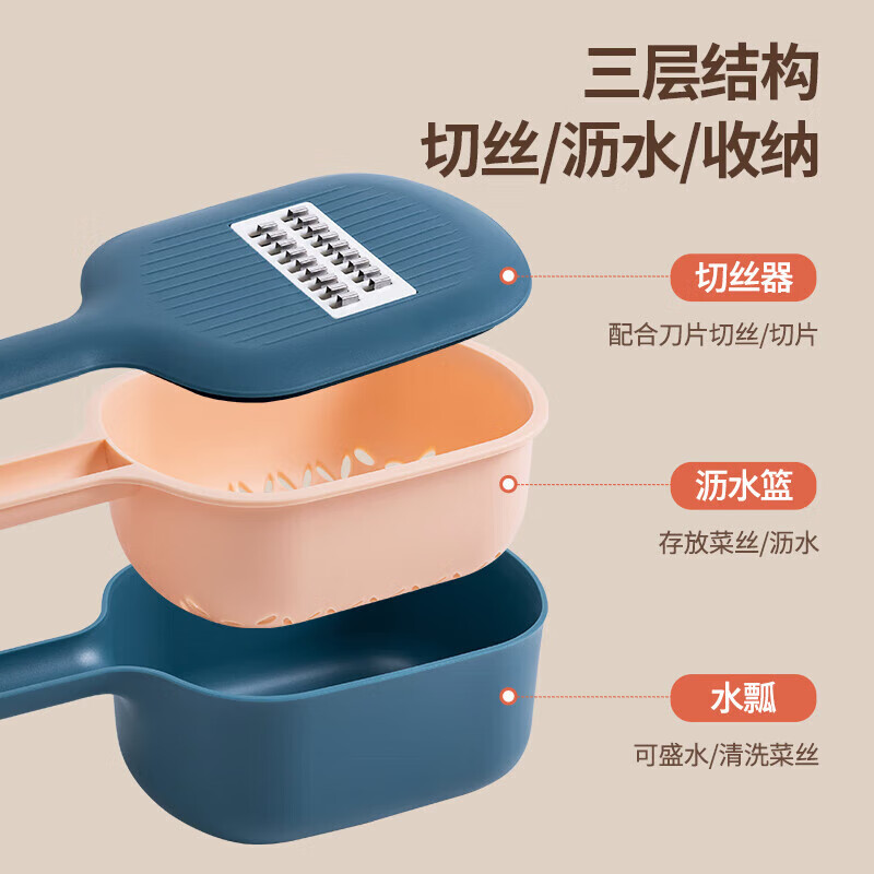 美厨（maxcook）多功能切刨丝器 厨房切菜器切土豆丝神器擦丝器 浅蓝色MCPJ9501(个)