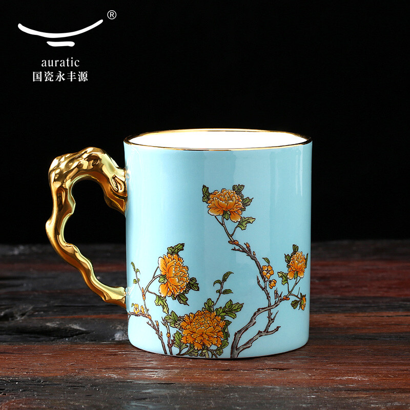 永丰源（auratic）夫人瓷西湖蓝 陶瓷水杯茶杯马克杯 340ml中国风（个）