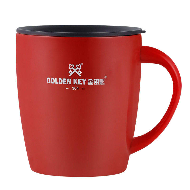 金钥匙（GOLDEN KEY）GK-MK400-R  真空马克杯带盖咖啡杯办公家用喝水杯子 红色304不锈钢400ml(个)