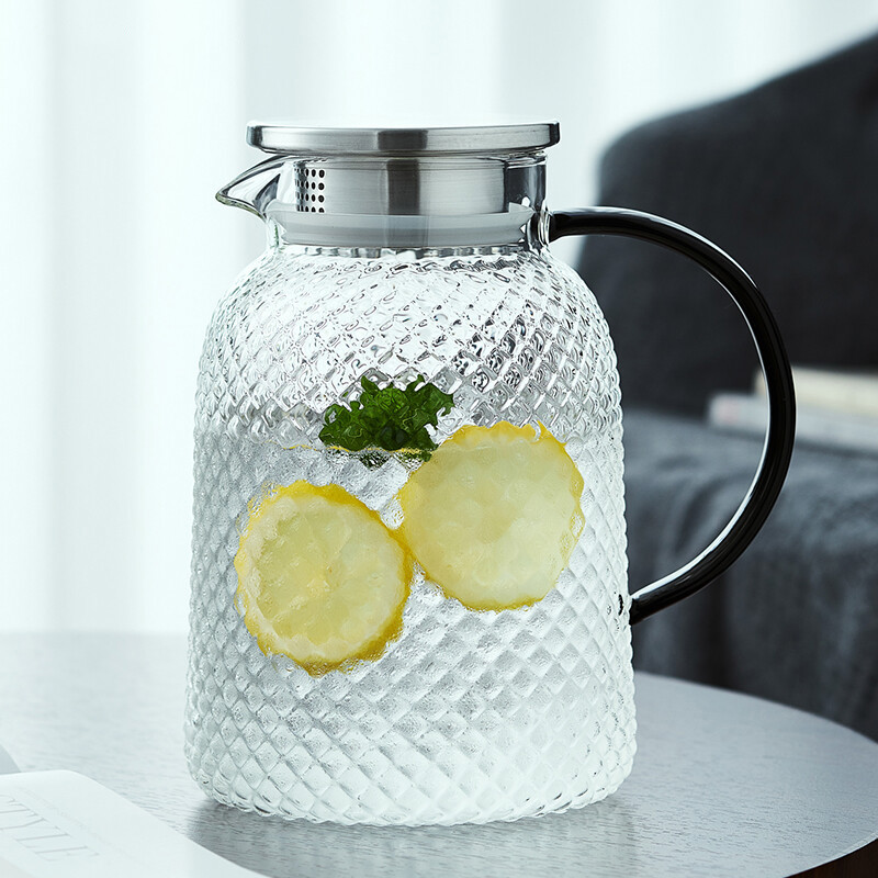 国产家用玻璃冷水壶大容量凉茶壶菠萝壶1.5L黑把（个）