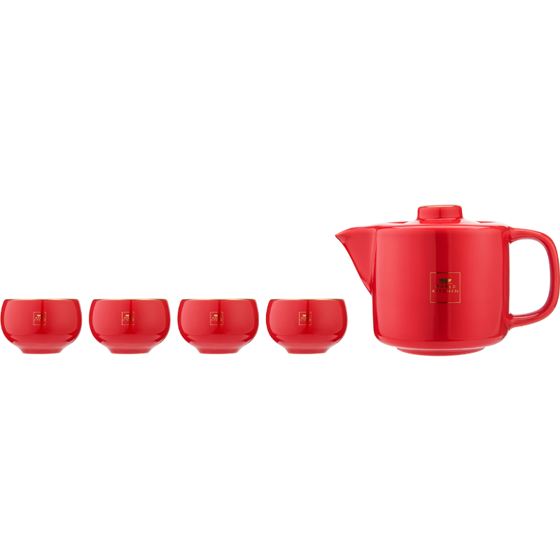 康宁KANGNING茶饮系列杯壶五件组-红460ml+55ml*4杯壶套装