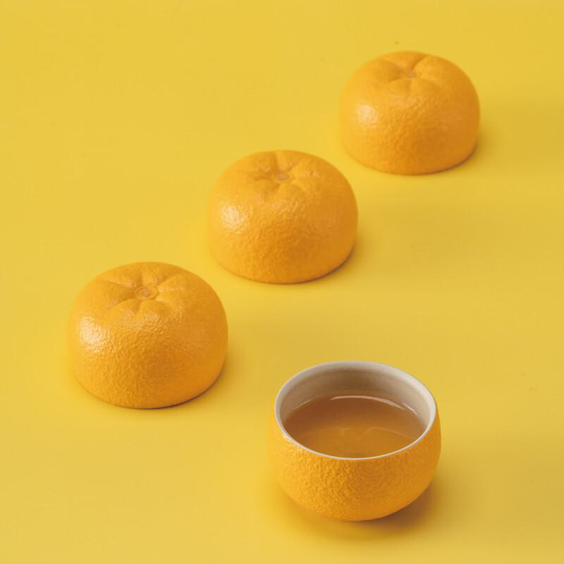 万仟堂茶杯大吉大利成套01橘黄釉（套）